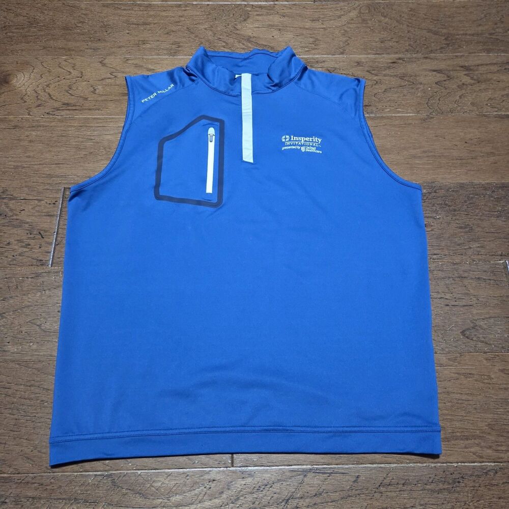Peter Millar Vest Mens Large Blue Forge Performance 1/4 Zip Golf